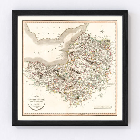 Vintage Map of Somersetshire County England, 1805