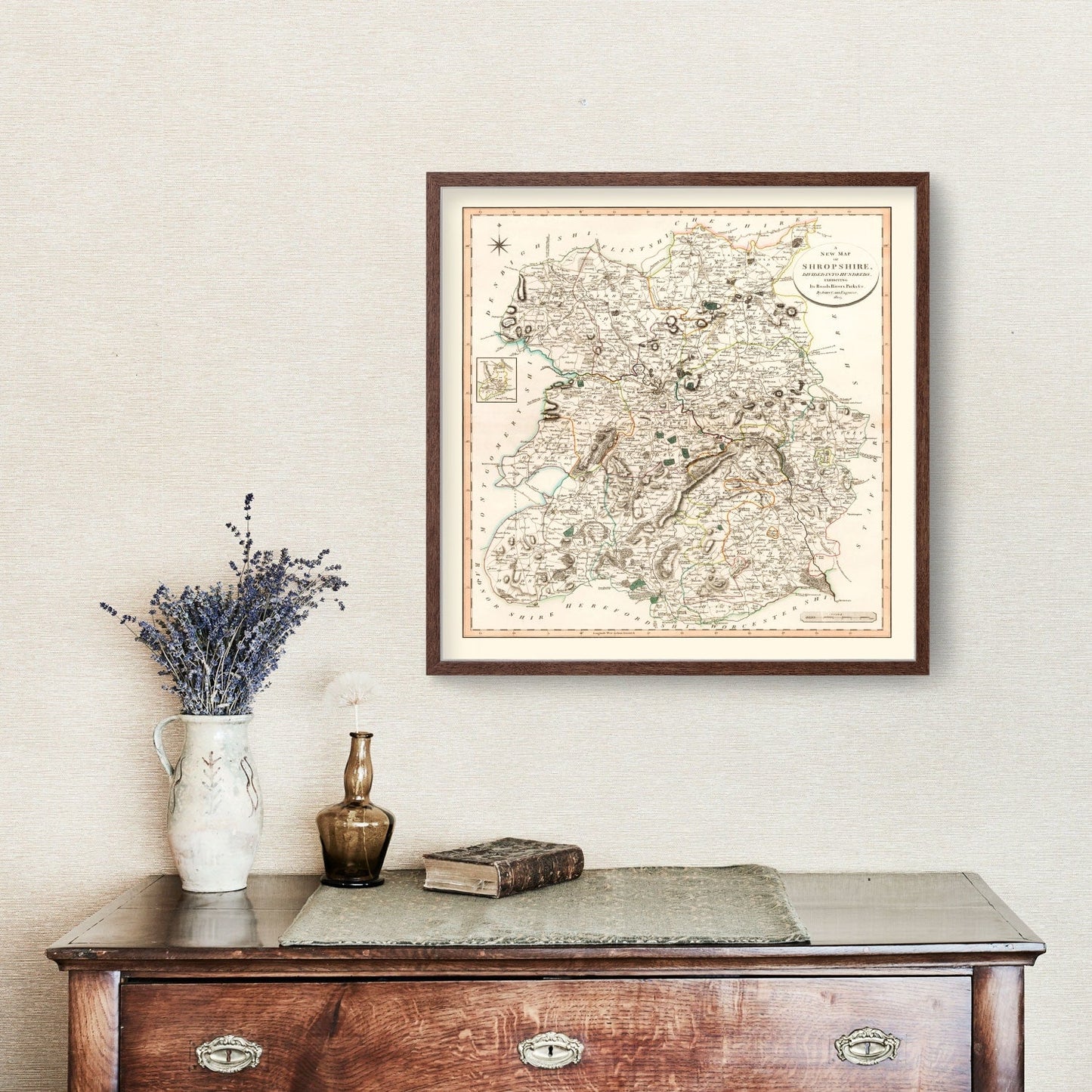 Vintage Map of Shropshire County England, 1805