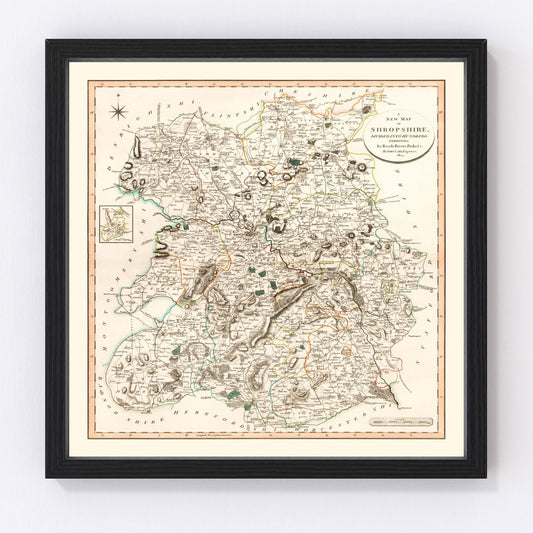 Vintage Map of Shropshire County England, 1805