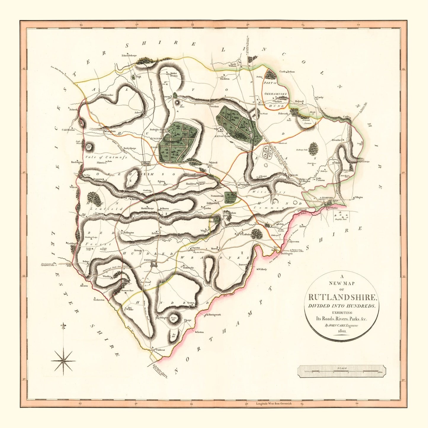 Vintage Map of Rutlandshire County England, 1801