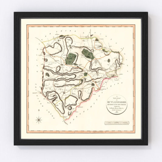 Vintage Map of Rutlandshire County England, 1801