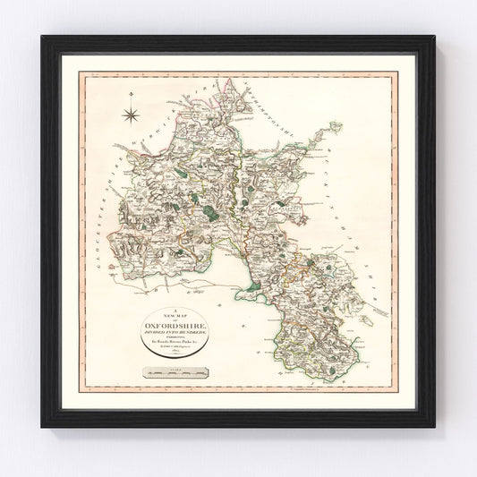Vintage Map of Oxfordshire County England, 1805
