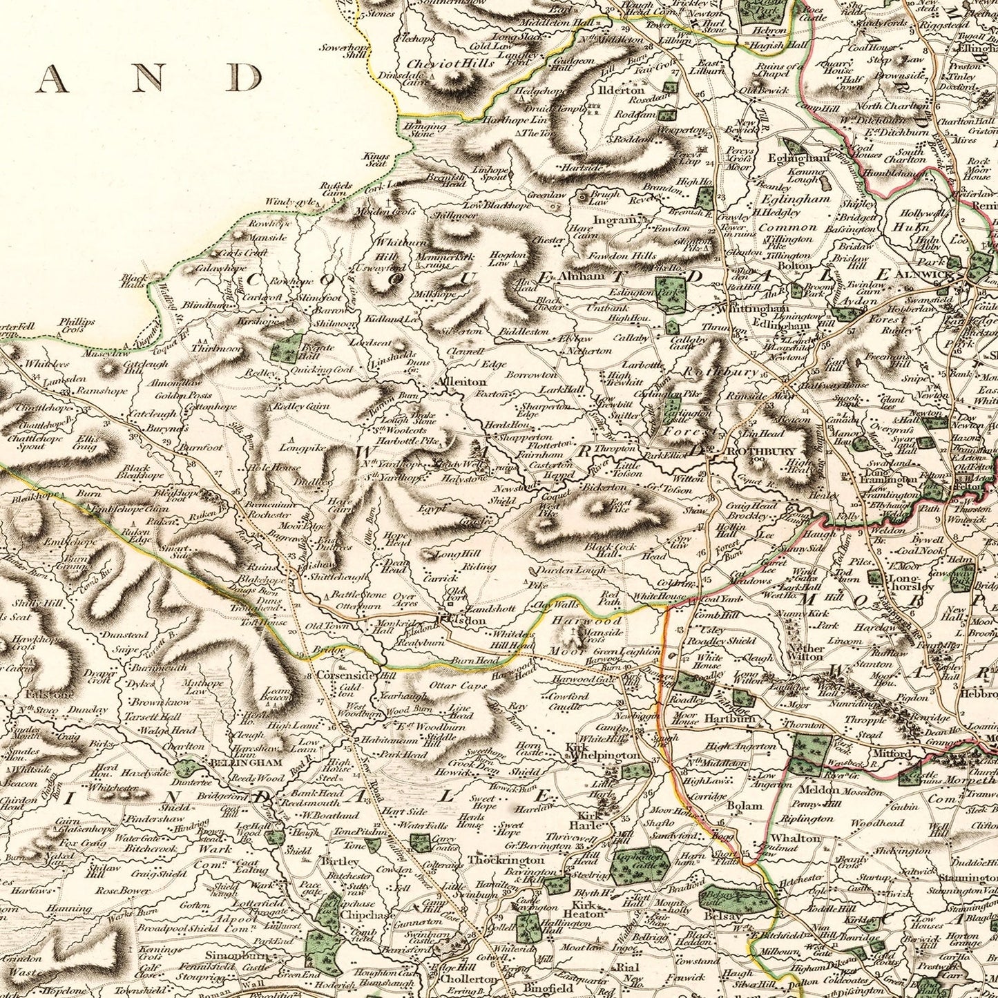 Vintage Map of Northumberland County England, 1807