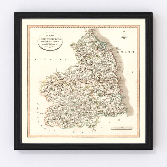 Vintage Map of Northumberland County England, 1807