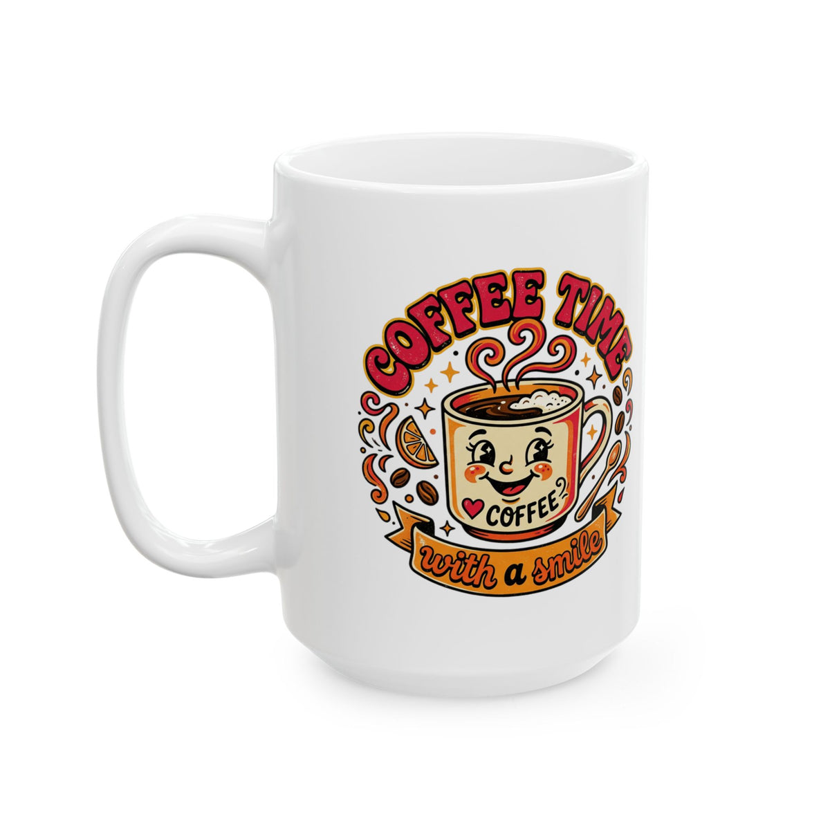 Coffee Time Ceramic Mug (11oz/15oz) – Retro Coffee Cup Design