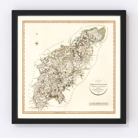 Vintage Map of Northamptonshire County England, 1801