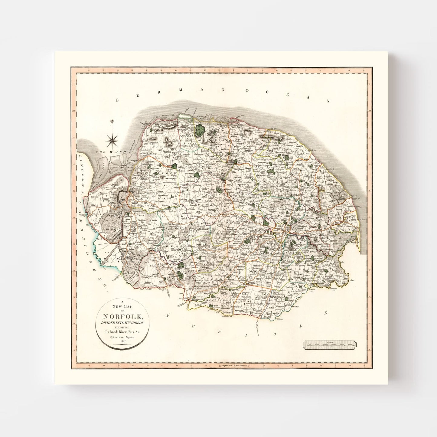 Vintage Map of Norfolk County England, 1807