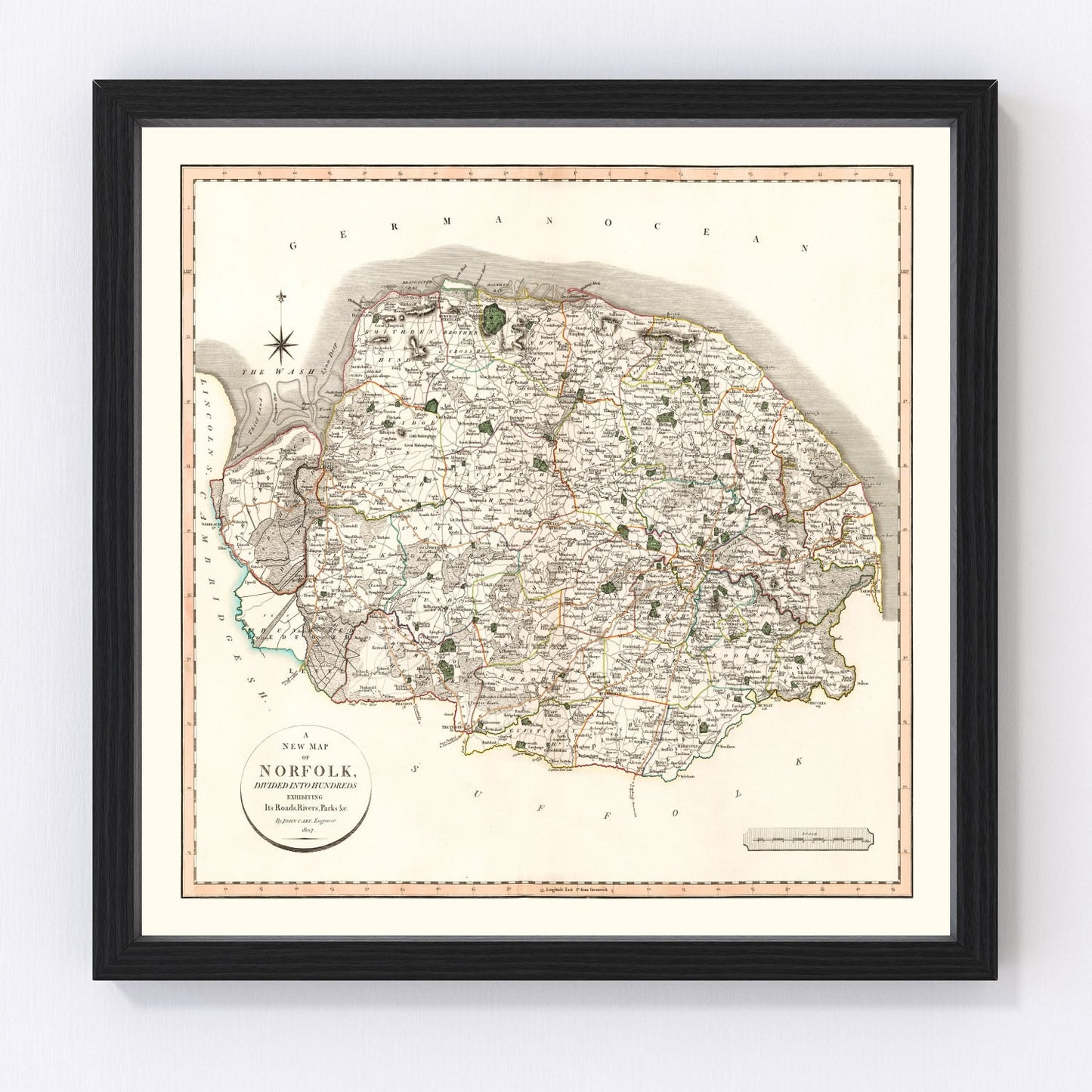 Vintage Map of Norfolk County England, 1807