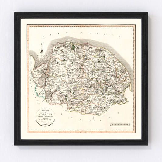 Vintage Map of Norfolk County England, 1807