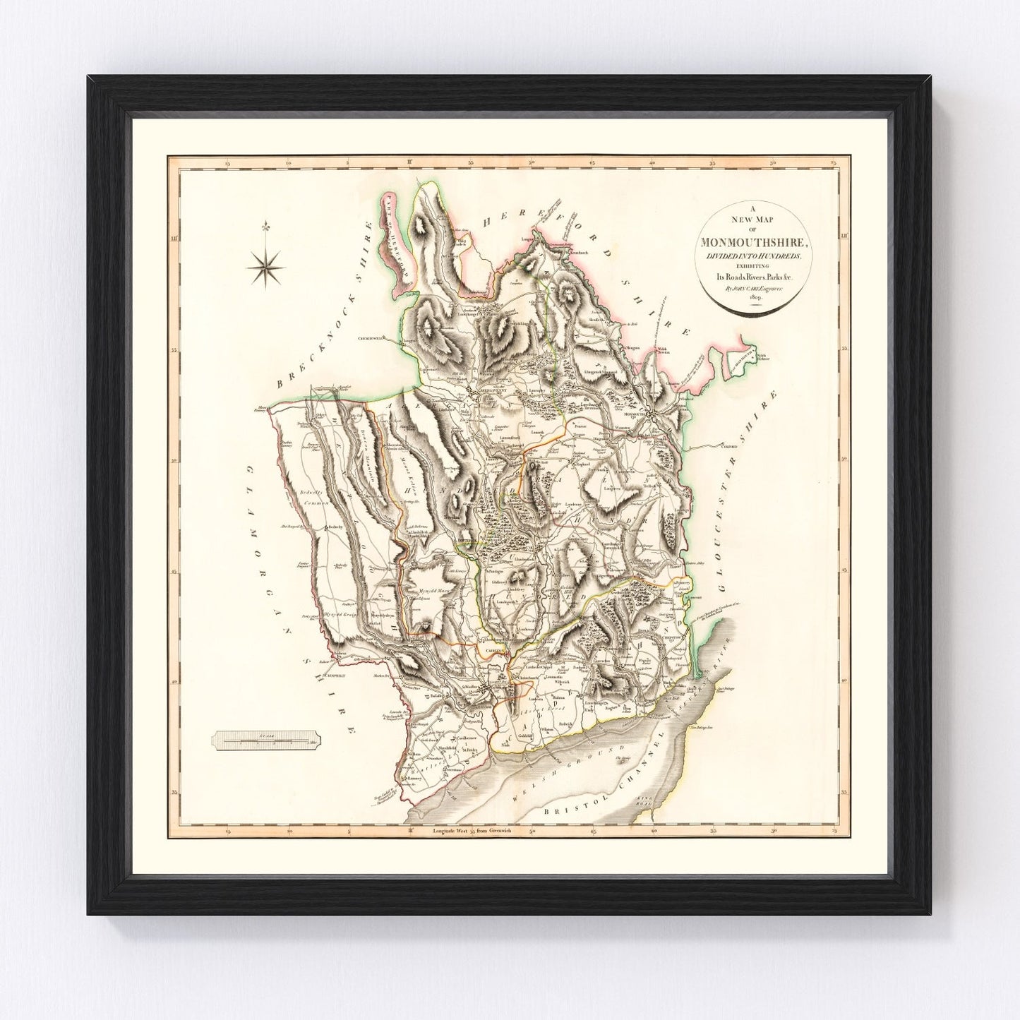 Vintage Map of Monmouthshire County England, 1809
