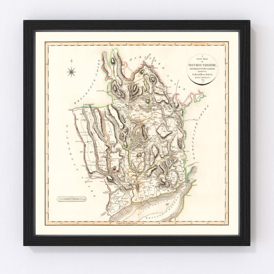 Vintage Map of Monmouthshire County England, 1809
