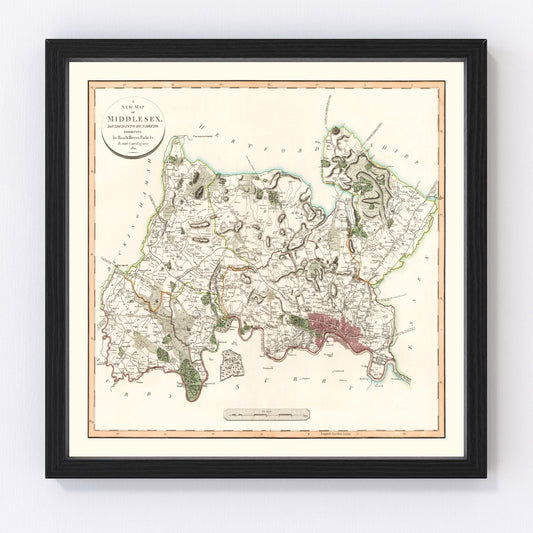 Vintage Map of Middlesex County England, 1801