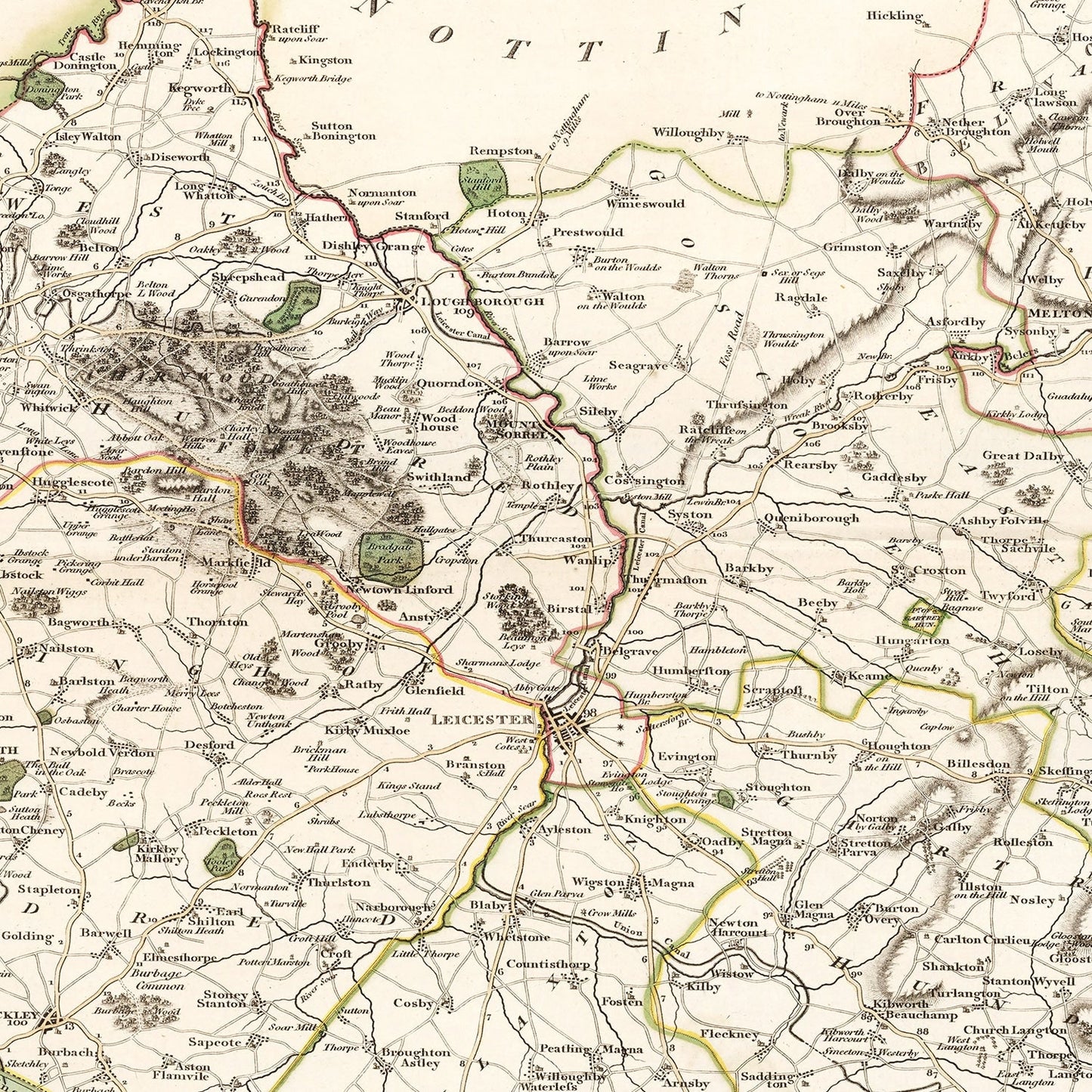 Vintage Map of Leicestershire County England, 1801
