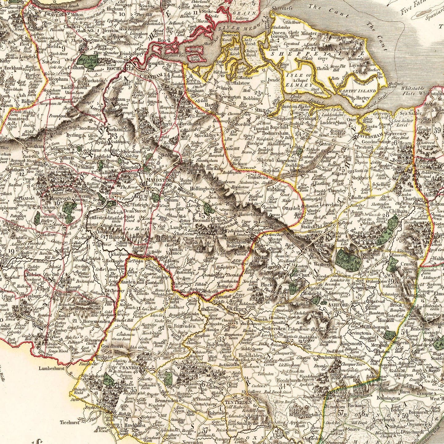 Vintage Map of Kent County England, 1806