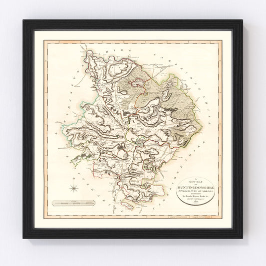 Vintage Map of Huntingdonshire County England, 1801