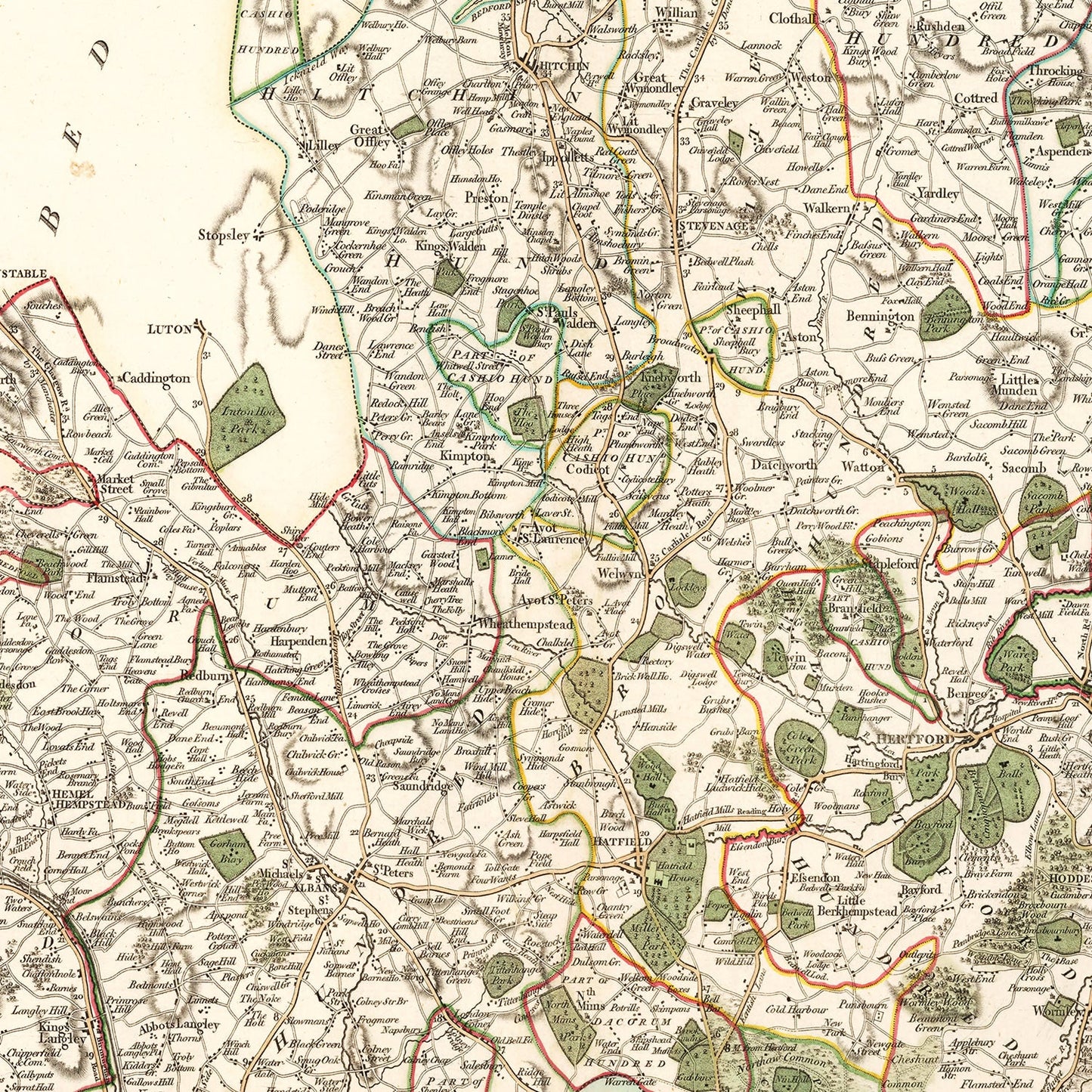 Vintage Map of Hertfordshire County England, 1801