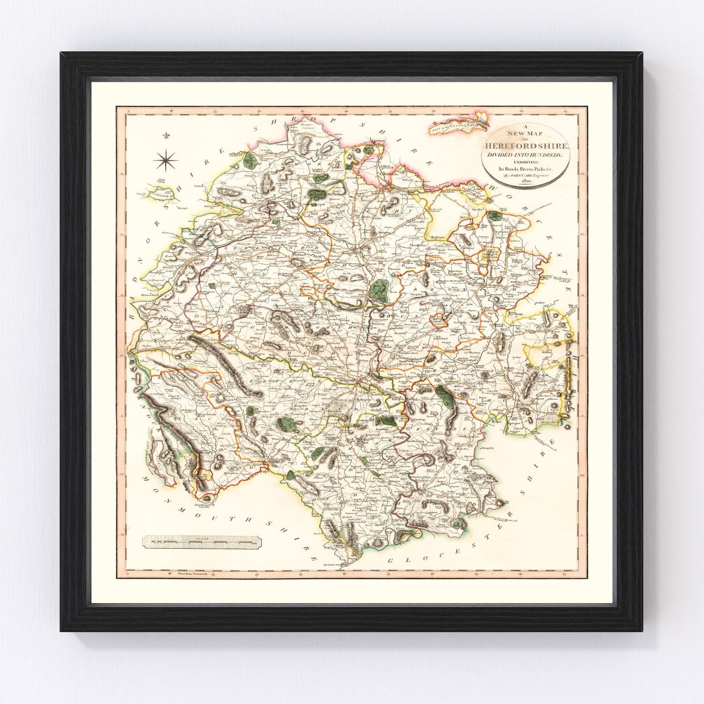 Vintage Map of Herefordshire County England, 1801