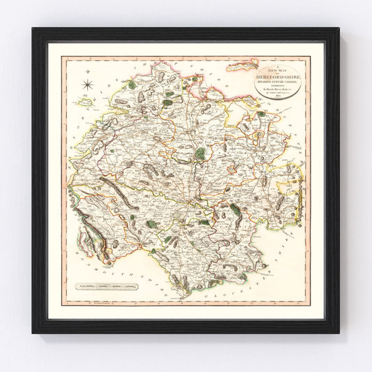 Vintage Map of Herefordshire County England, 1801