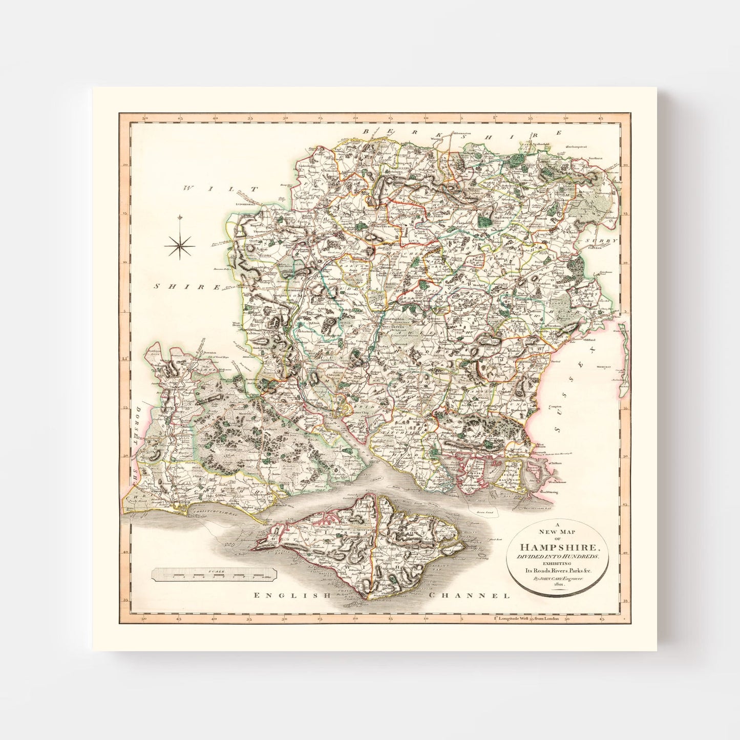 Vintage Map of Hampshire County England, 1801