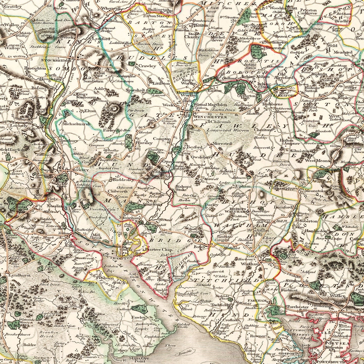 Vintage Map of Hampshire County England, 1801