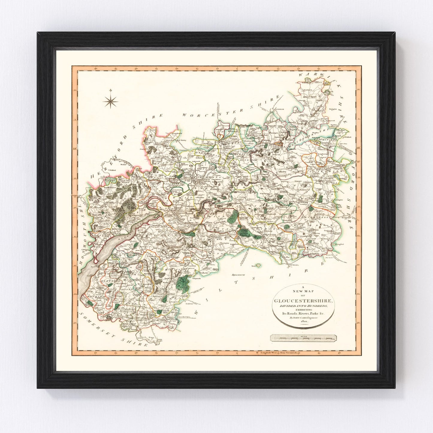 Vintage Map of Gloucestershire County England, 1801