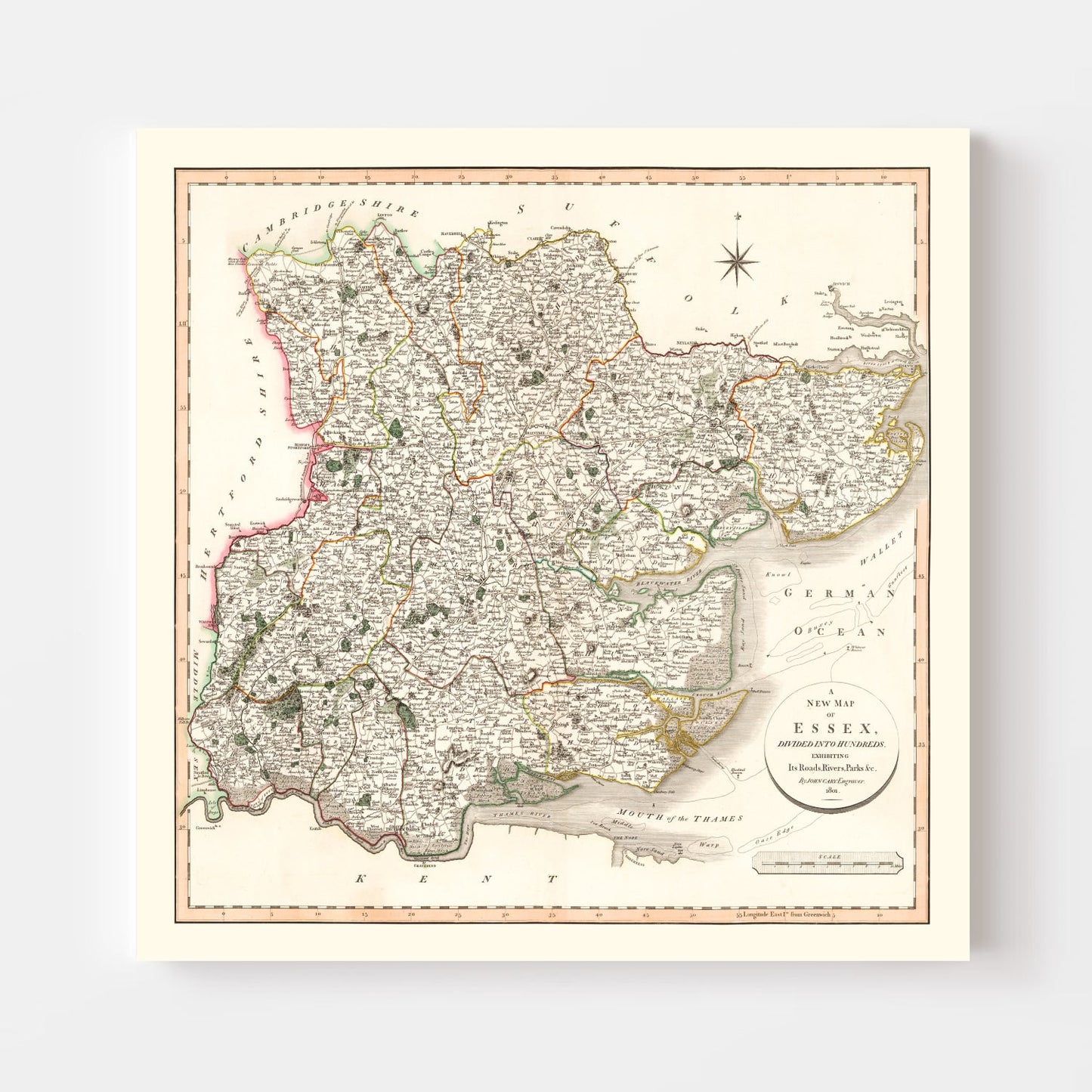 Vintage Map of Essex County England, 1801