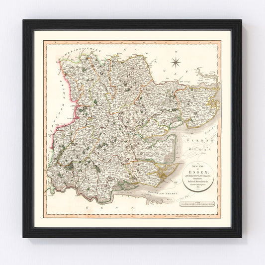 Vintage Map of Essex County England, 1801