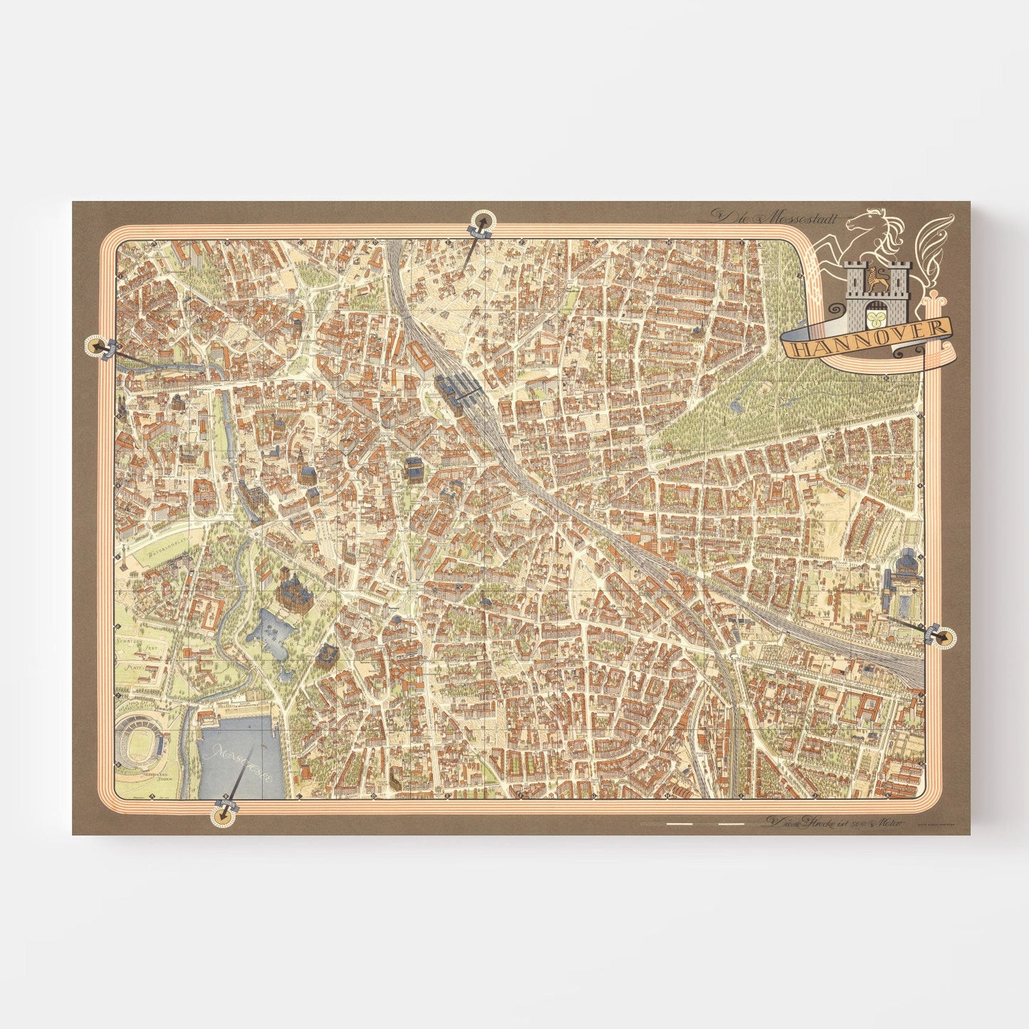 Vintage Map of Hanover, Germany 1955