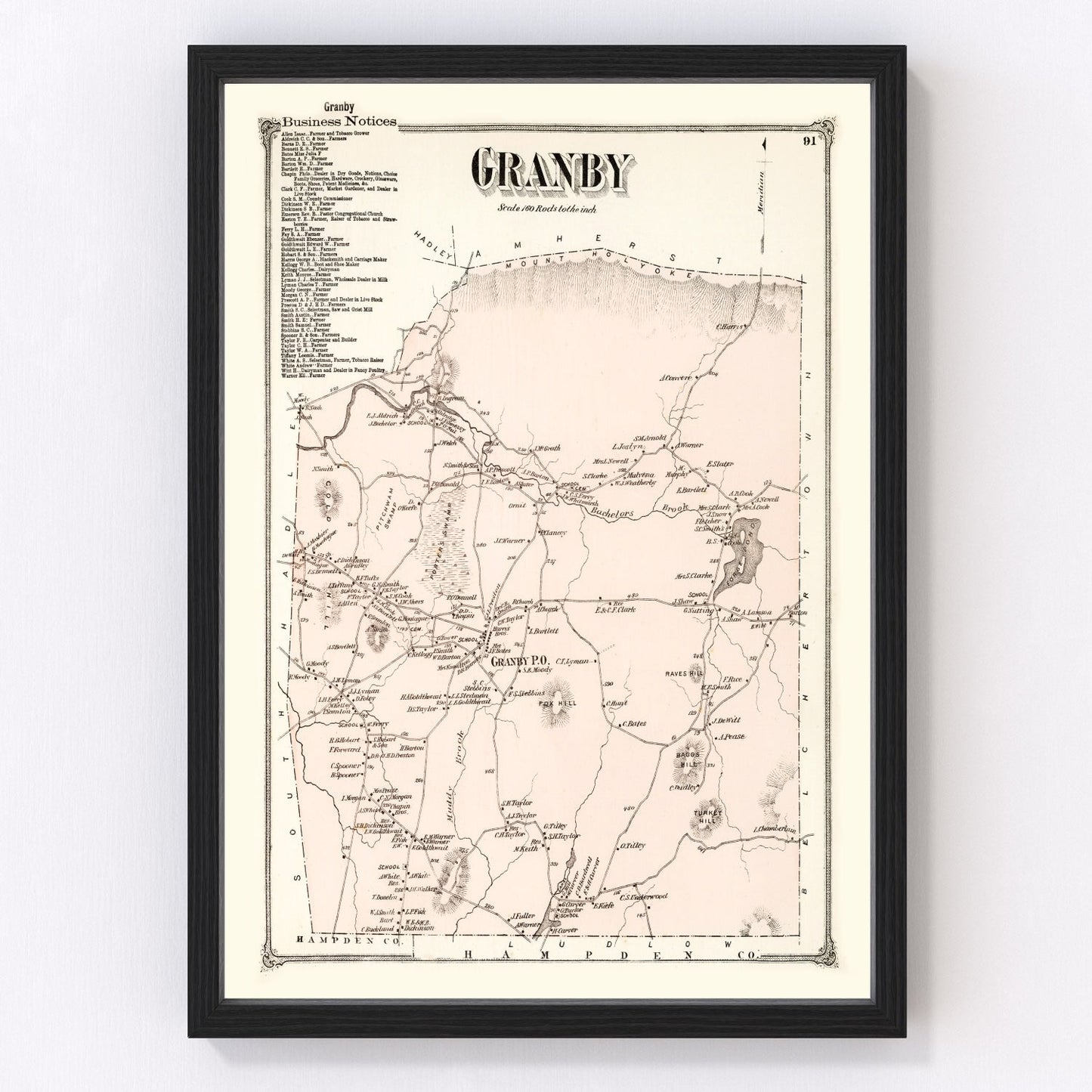 Vintage Map of Granby, Massachusetts 1873