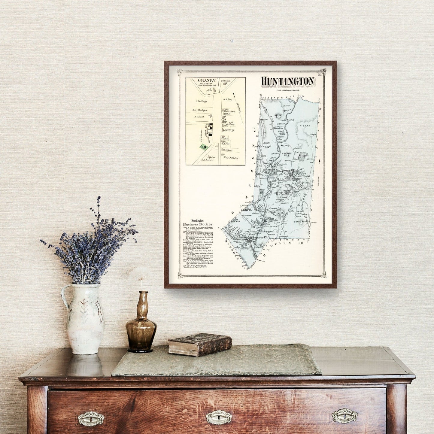 Vintage Map of Huntington, Massachusetts 1873