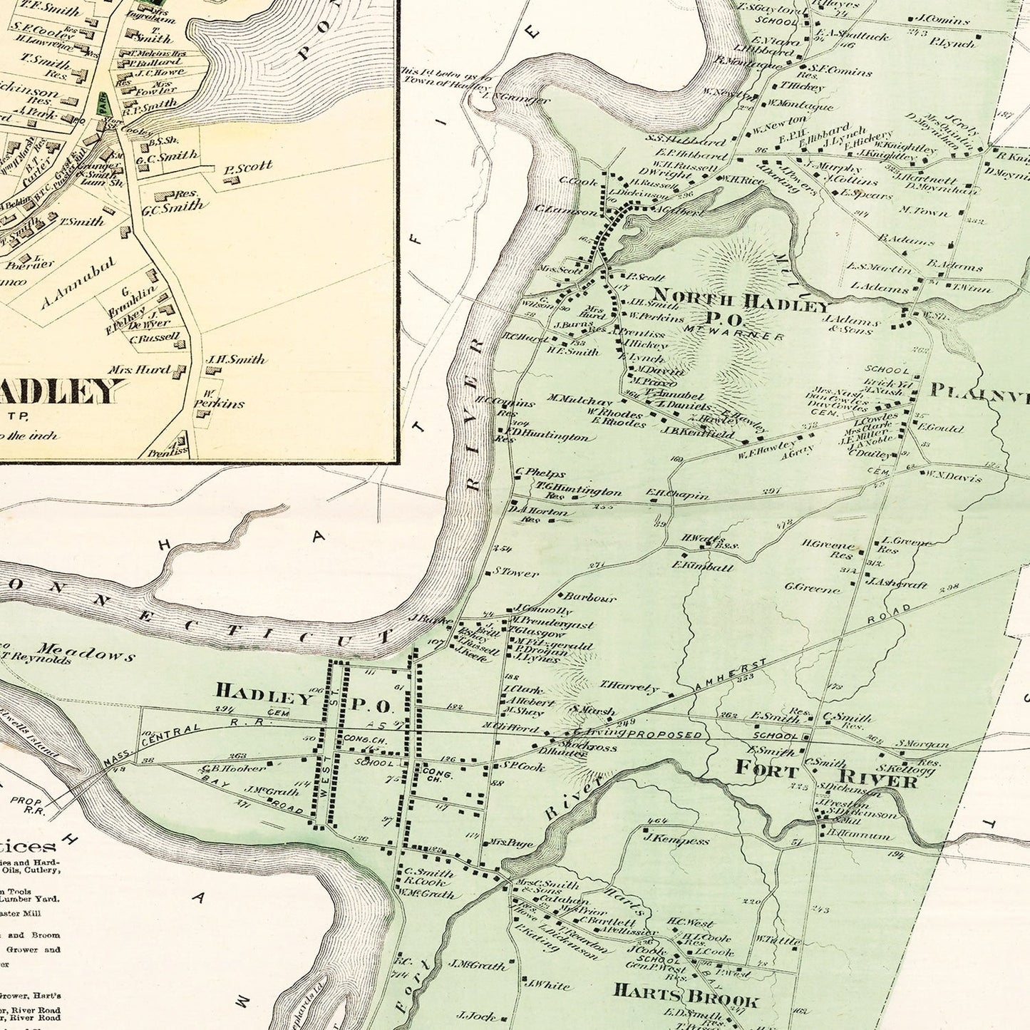 Vintage Map of Hadley, Massachusetts 1873