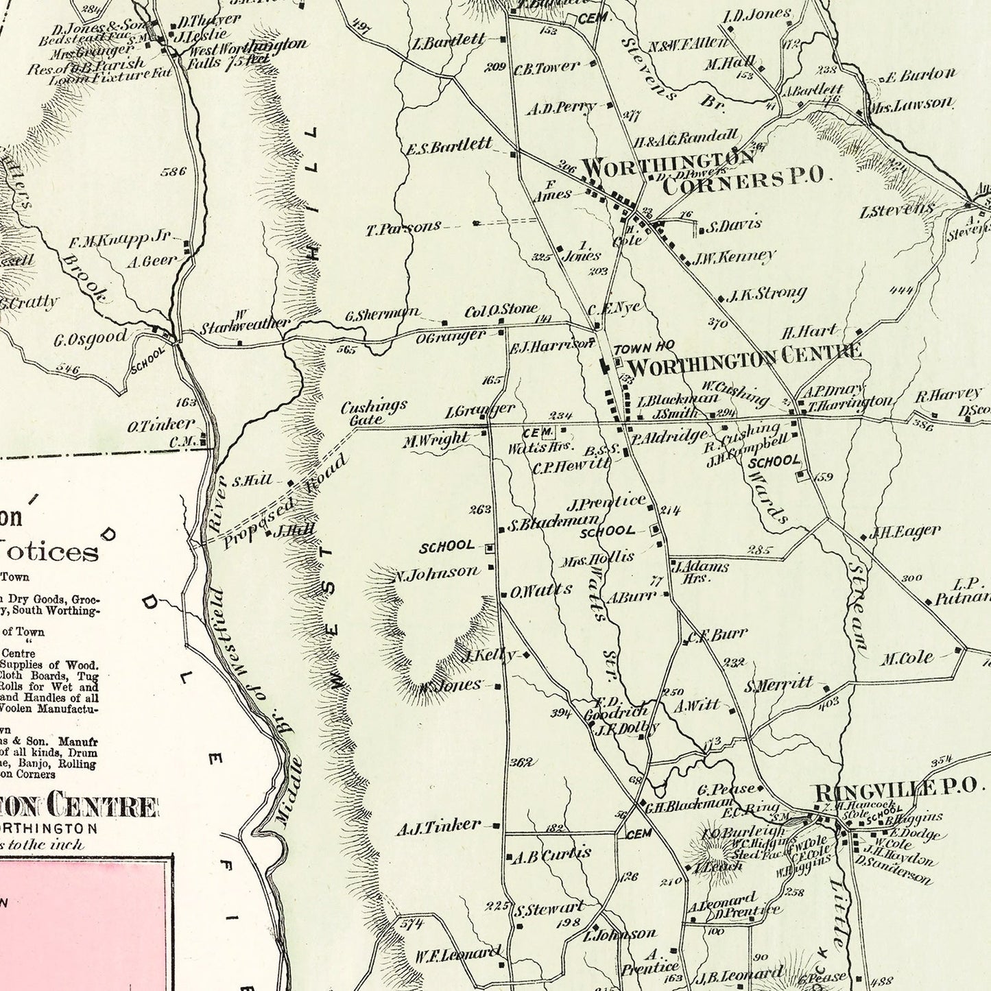 Vintage Map of Worthington, Massachusetts 1873