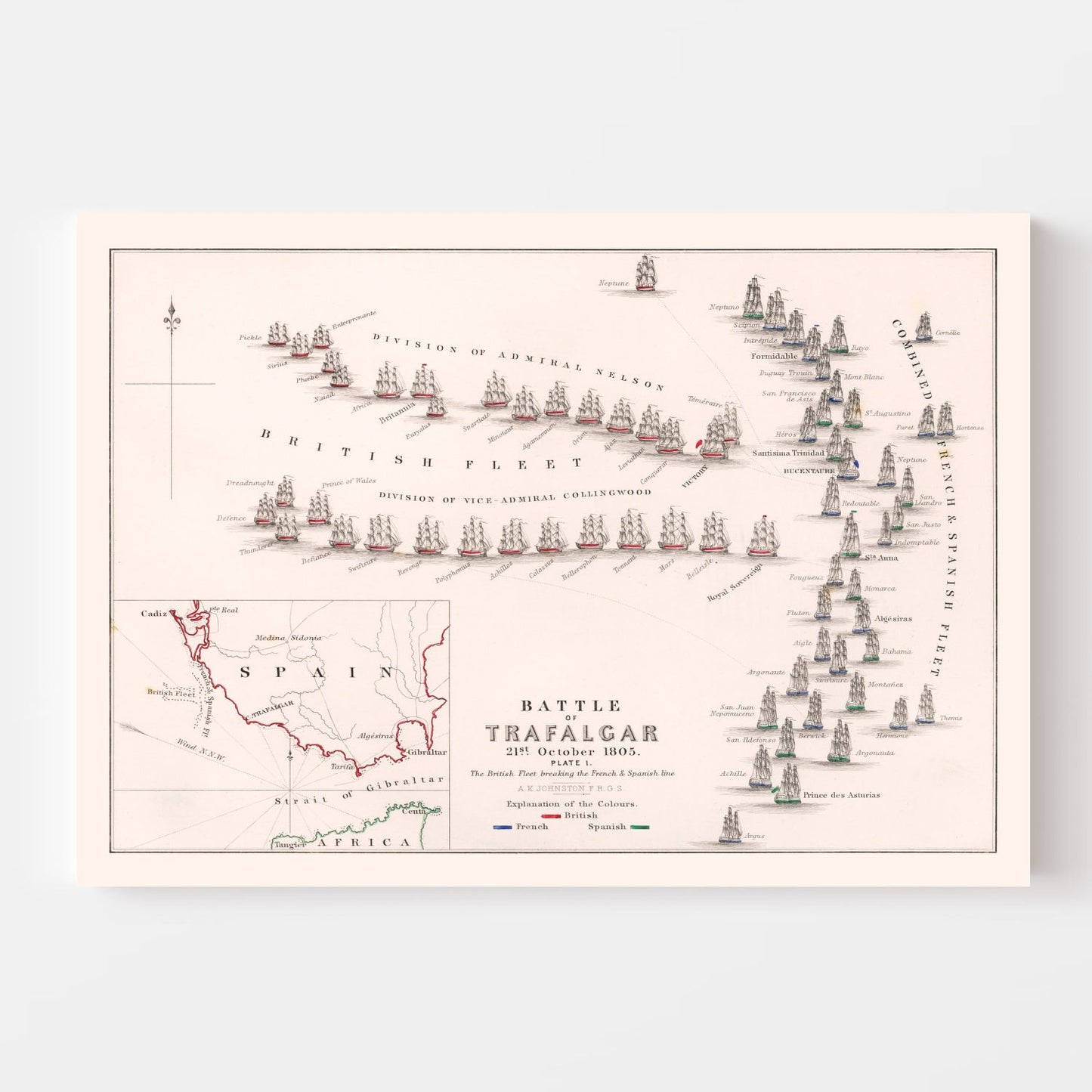 Vintage Map of the Battle of Trafalgar, 1805