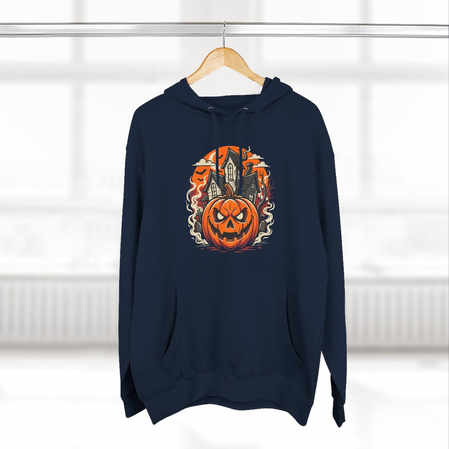 Halloween Pumpkin Hoodie — Jack-O'-Lantern Haunted House Fleece Hoodie