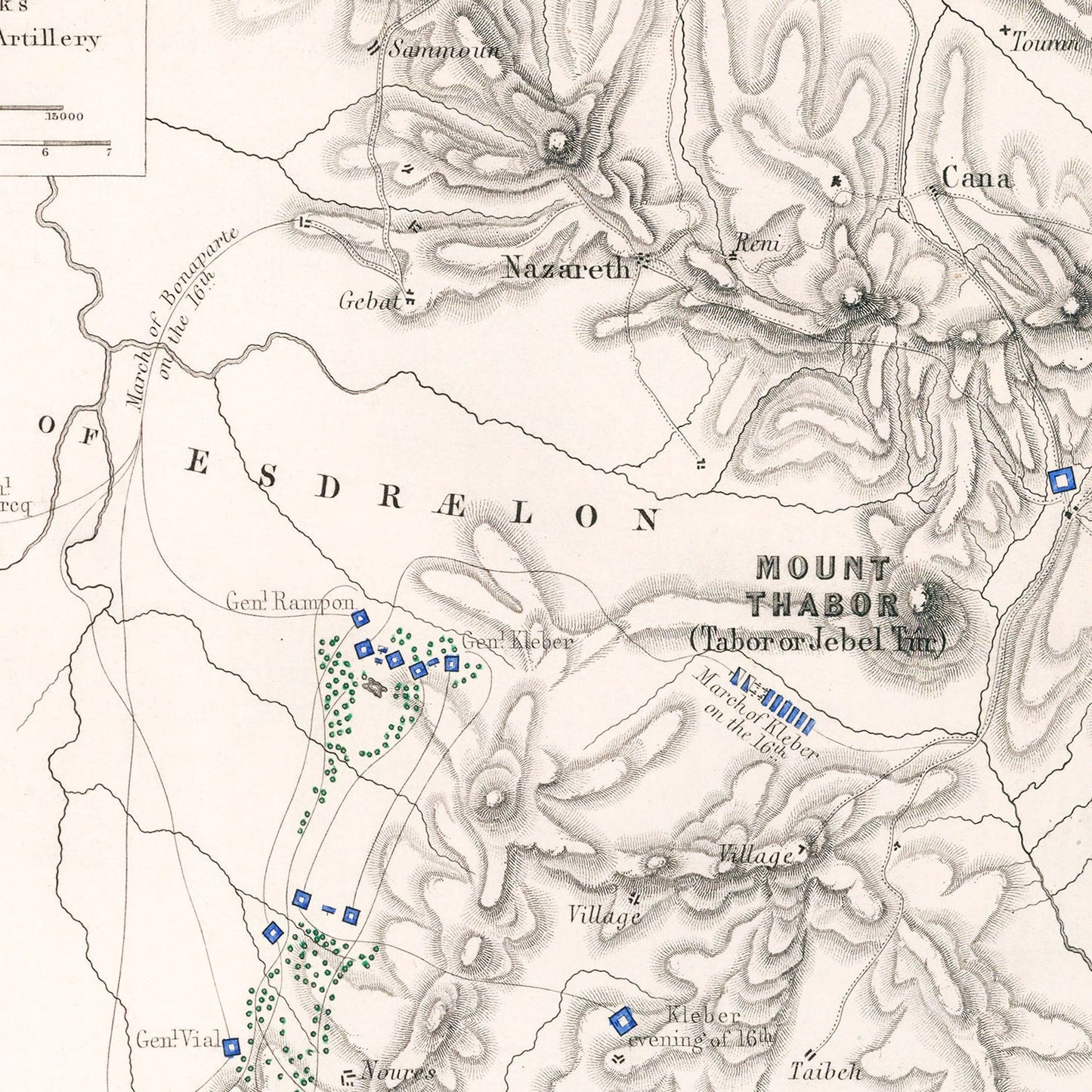 Vintage Map of the Battle of Mount Thabor, 1799