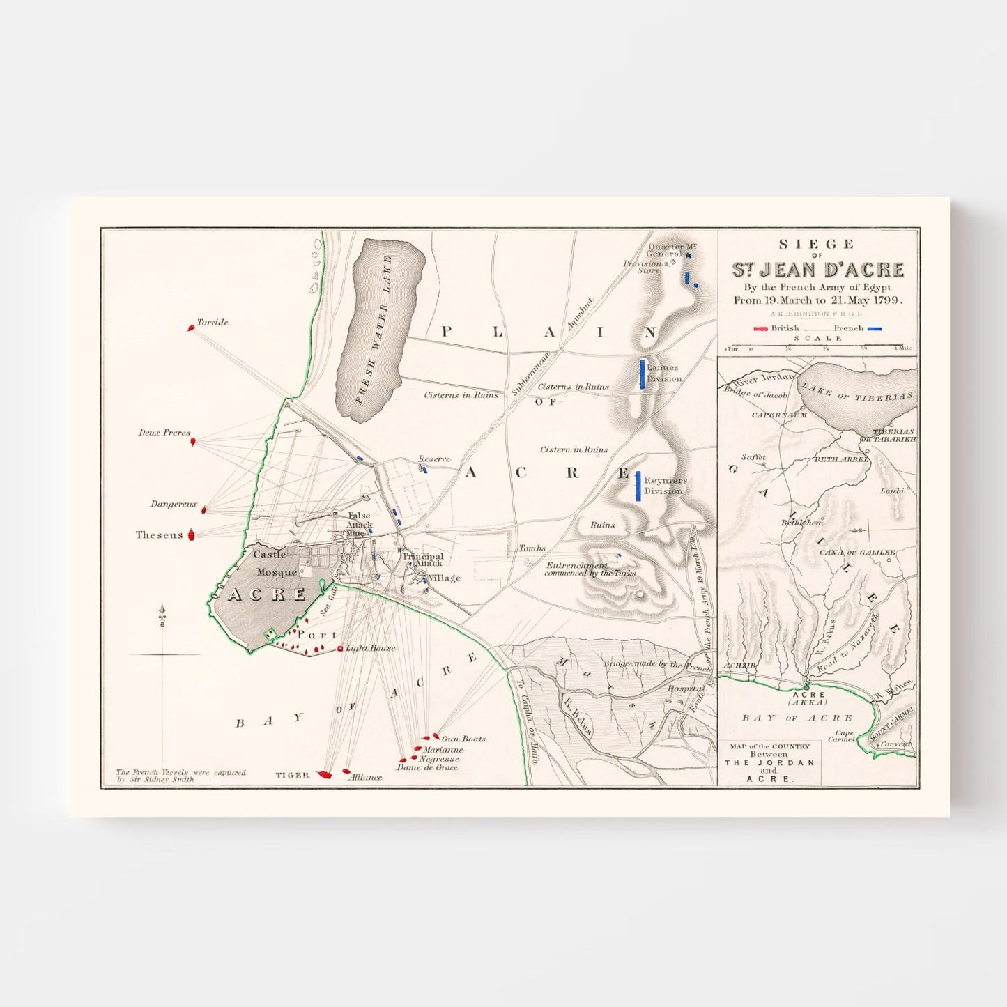 Vintage Map of the Siege of St. Jean d' Acre, 1799