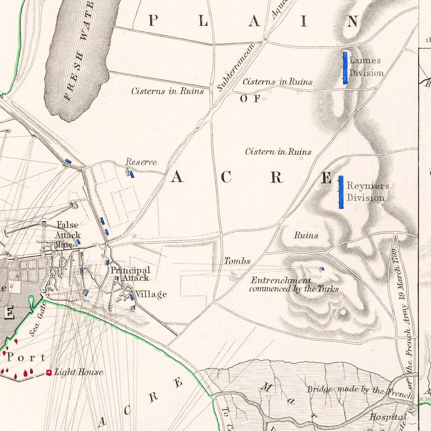 Vintage Map of the Siege of St. Jean d' Acre, 1799