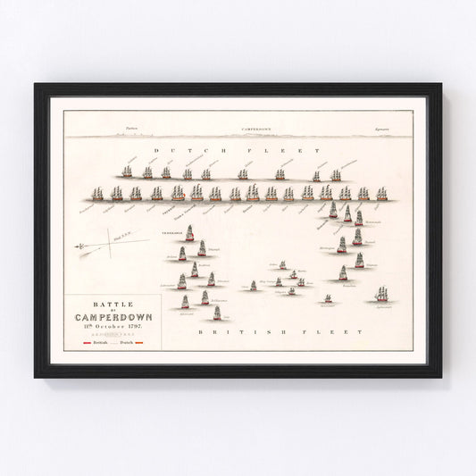 Vintage Map of the Battle of Camperdown, 1797