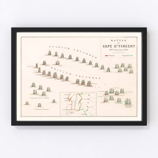 Vintage Map of the Battle of Cape St. Vincent, 1797