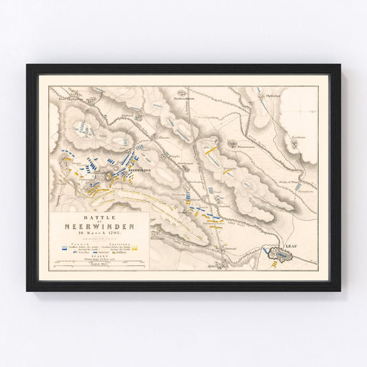 Vintage Map of the Battle of Neerwinden, 1793
