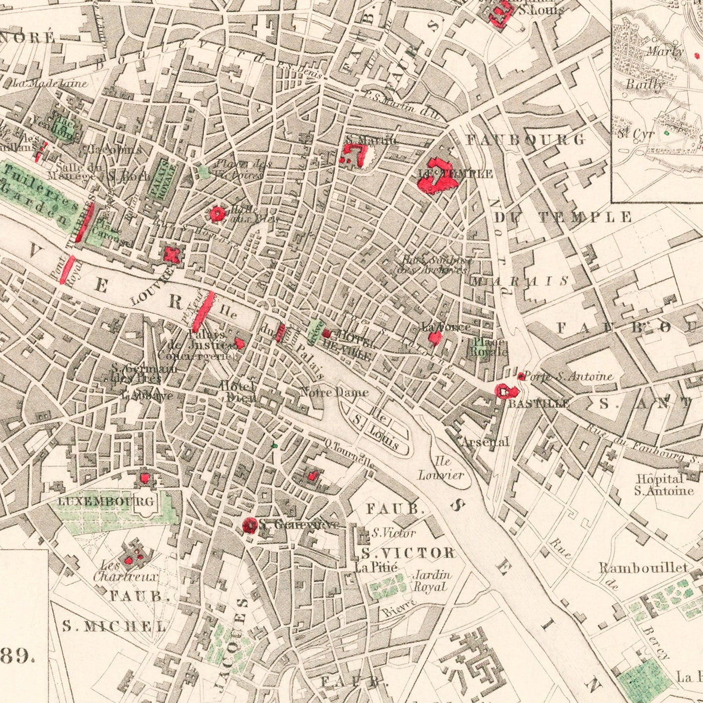 Vintage Map of the Paris French Revolution, 1789