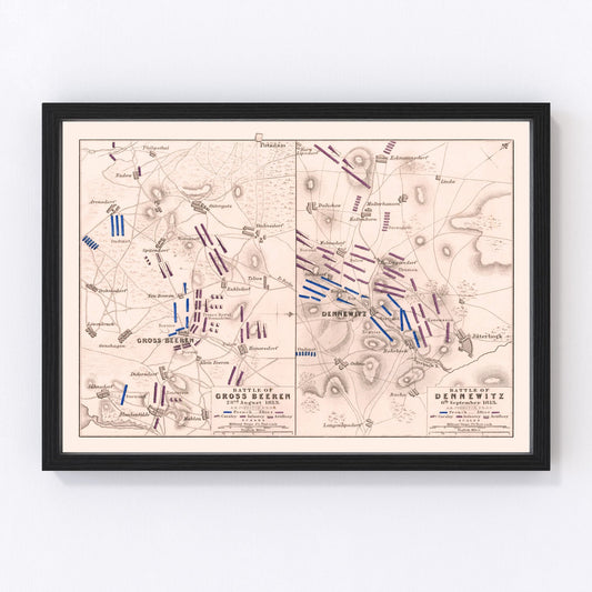 Vintage Map of the Battle of Gross Beeren, 1813