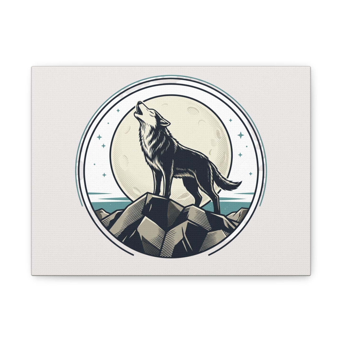 Howling Wolf Canvas Wall Art — Moonlit Wilderness Matte Stretched Print