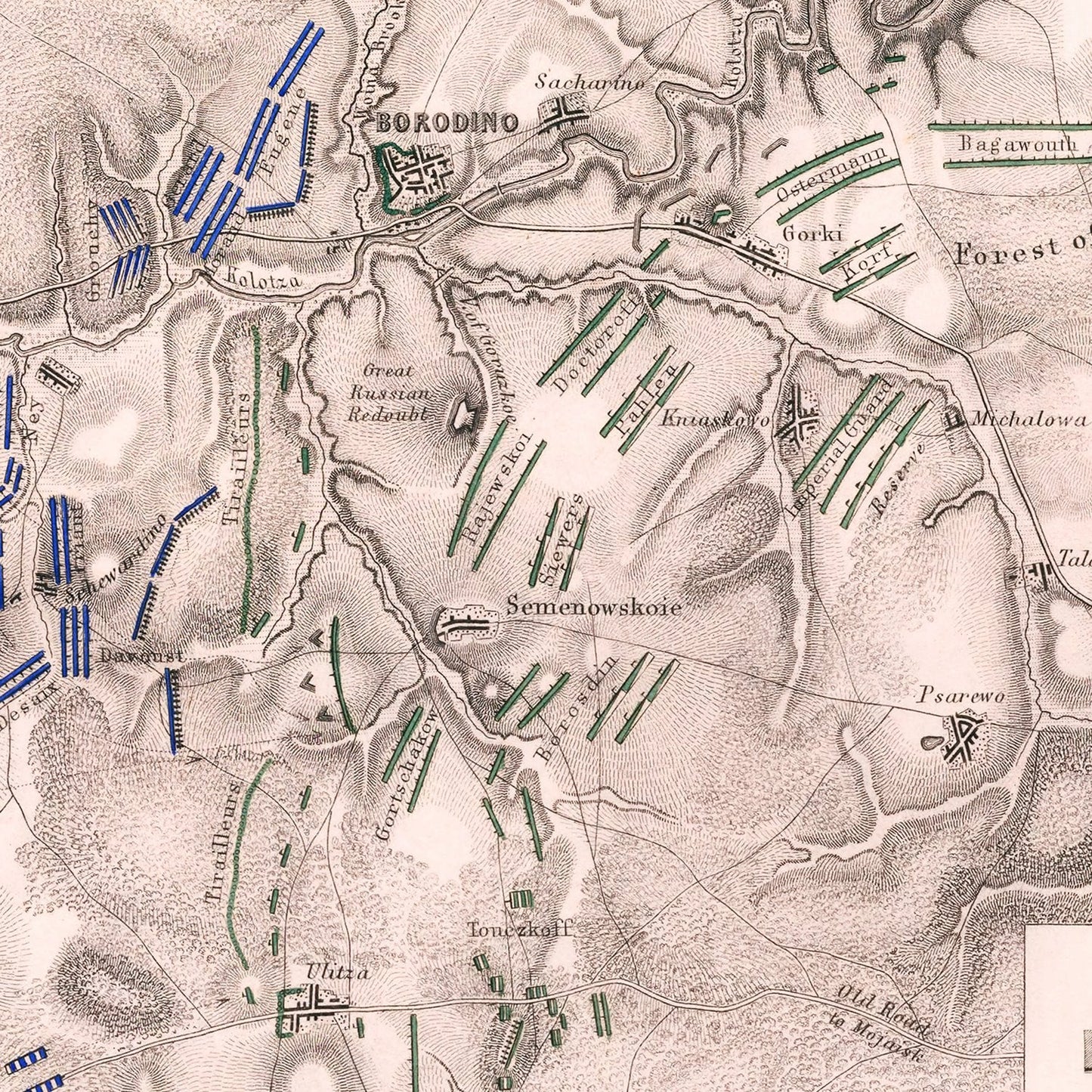 Vintage Map of the Battle of Borodino, 1812