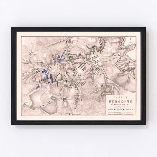 Vintage Map of the Battle of Borodino, 1812