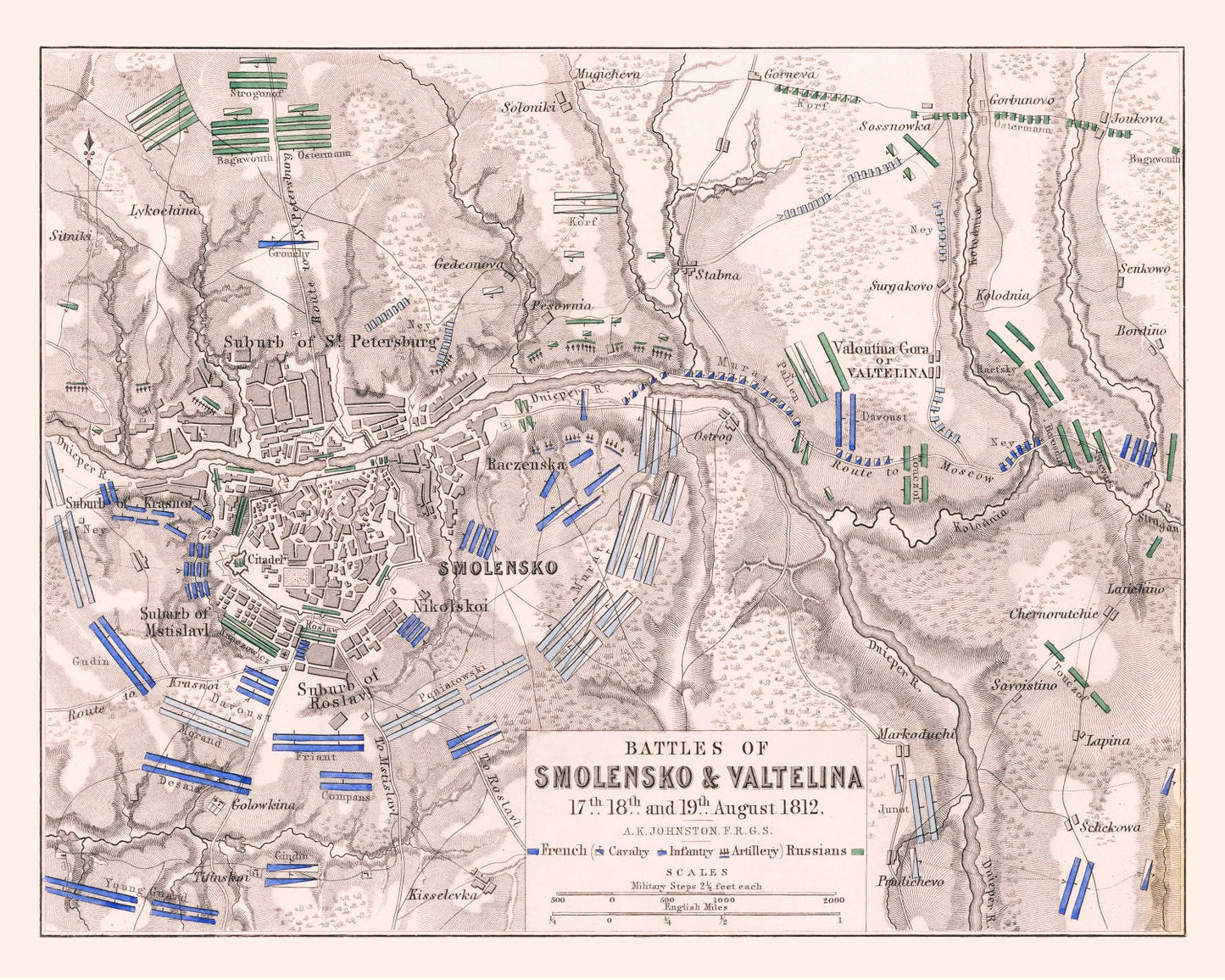 Vintage Map of the Battles of Smolensko & Valtellina, 1812