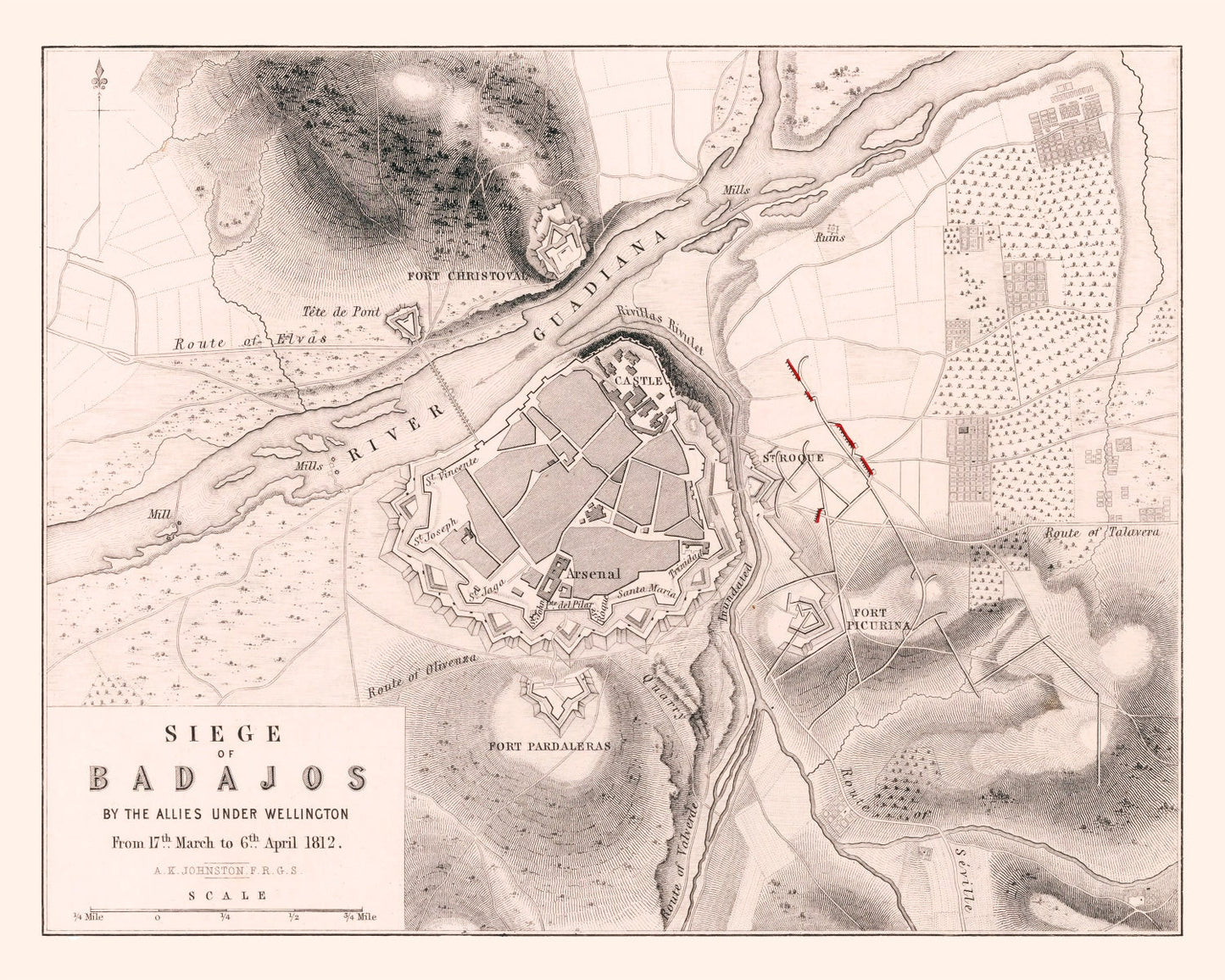 Vintage Map of the Siege of Badajos, 1812