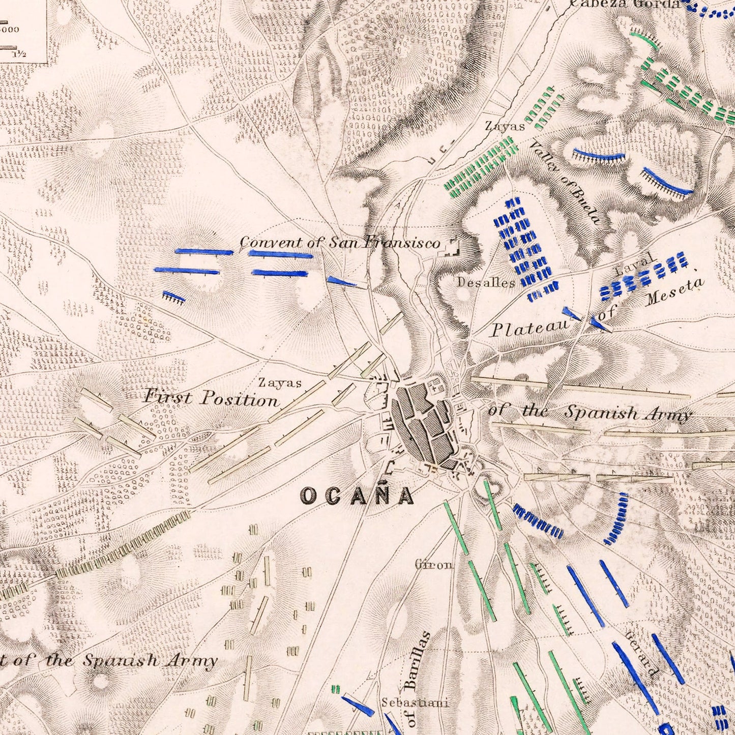 Vintage Map of the Battle of Ocana, 1809