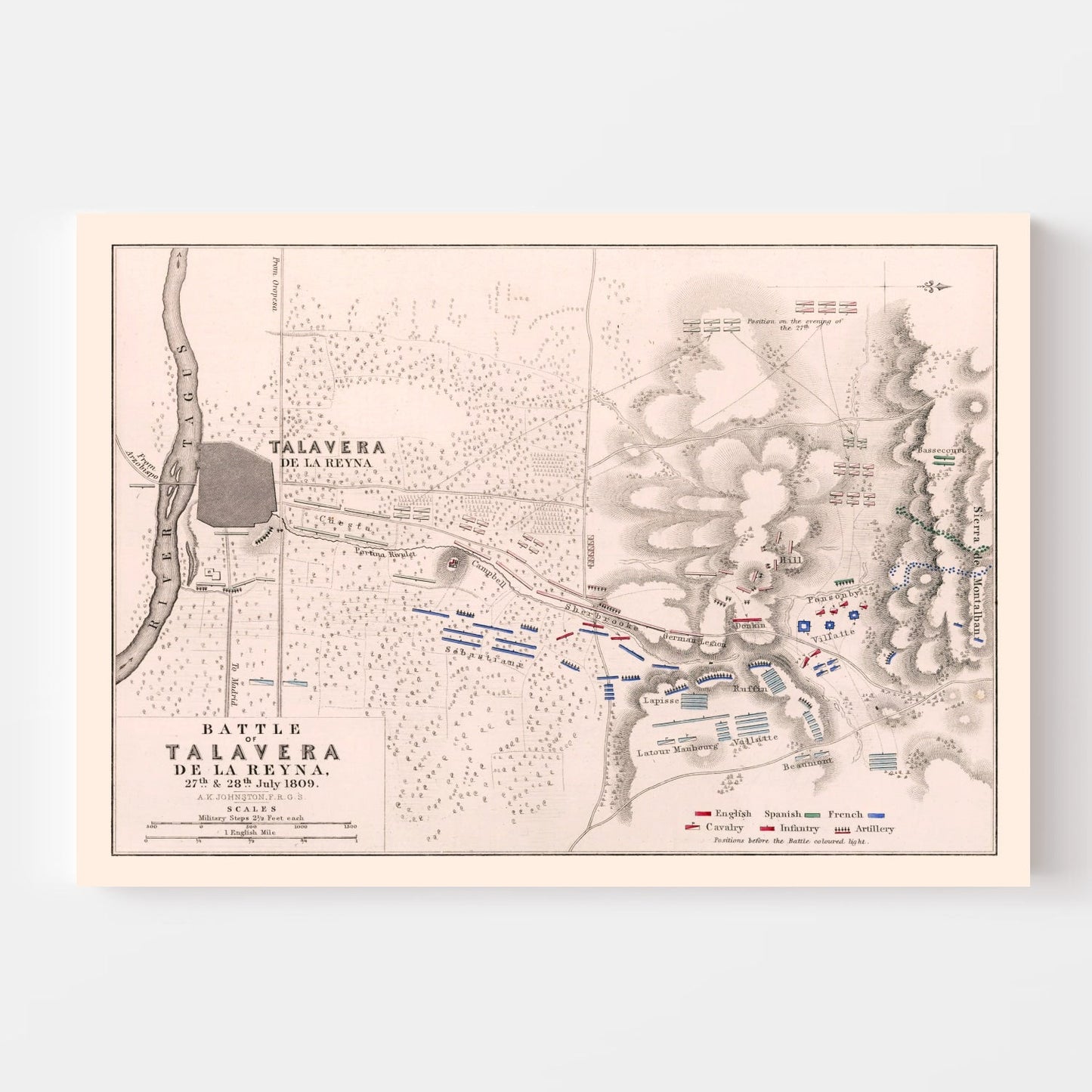 Vintage Map of the Battle of Talavera de la Reyna, 1809