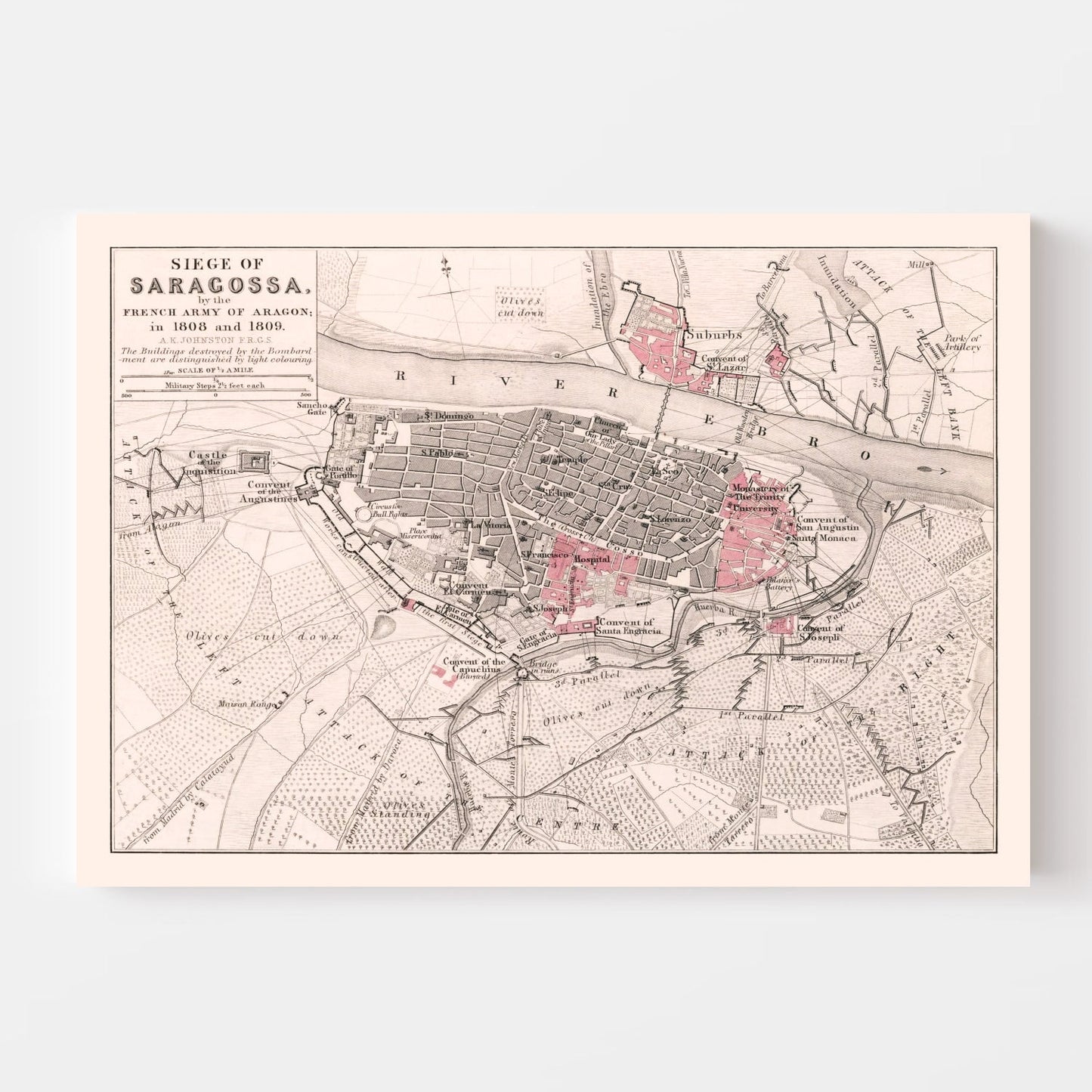 Vintage Map of the Siege of Saragossa, 1809